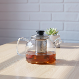 Meilleure vente 3306318-1.0 1000ml Grande théière en verre borosilicate de qualité alimentaire Style nordique Résistante à la chaleur Couvercle en acier inoxydable - Product Image 2