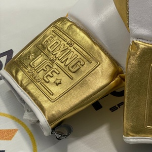 Gants de boxe tendance les plus vendus No Boxing No Life à lacets pour sparring, or/blanc, en vente, avec logo personnalisé OEM - Product Image 5