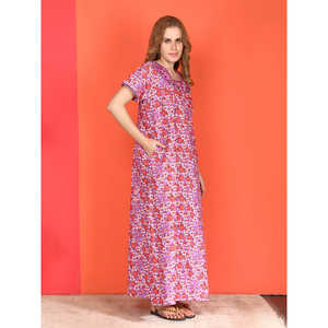 Robe de nuit longue en coton décontractée pour femme Evolve, imprimée, à manches courtes, avec poches latérales boutonnées, taille XS, tissée douce - Product Image 4