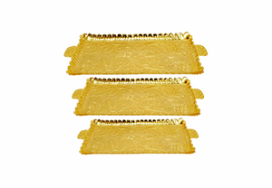 Ensemble de plateaux en métal antique moderne Design gravé complexe en relief Ensemble 3 pour les cadeaux de fête à la maison Nourriture peinte - Product Image 2