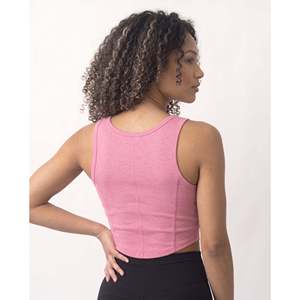 Débardeur court tricoté rose pour femme, col rond, couleur unie, décontracté, écologique, respirant, logo frontal, taille M, Fitness - Product Image 3