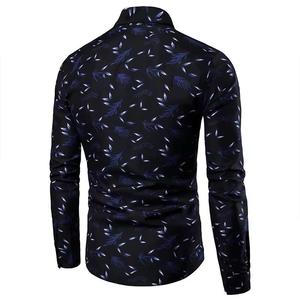 เสื้อเชิ้ตผ้าสักหลาดคอตตอนมีกระดุมสำหรับผู้ชาย, เสื้อเชิ๊ตผ้าคอตตอนพิมพ์ลายดอกไม้ปักแบบตะวันตกสำหรับเสื้อโปโลแขนยาวระบายอากาศ - Product Image 2