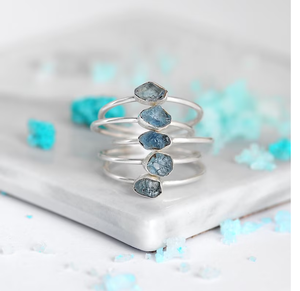 Aquamarine Stacking <b>Rings</b> Set 925 Sterling <b>Silver</b> Simple Stone <b>Boho</b> Jewelry for Women for Wedding and Party Occasions - Product Image 2