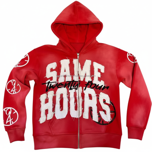 Sudaderas con capucha de algodón pesado personalizadas con logo bordado y cremallera completa para hombre, estilo urbano, con estampado de veinticuatro horas, al por mayor - Product Image 6