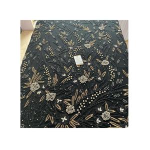 Tela de algodón con cuentas a mano elegante de la mejor calidad con diamantes de imitación y perlas para ropa de novia y de noche disponible al mejor precio - Product Image 4