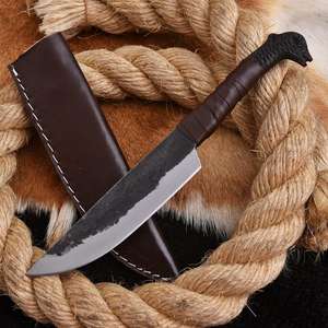 Cuchillo de caza de Damasco personalizado de alta calidad con funda de cuero para uso en exteriores, estilo cabeza de cuervo nórdico, tamaño grande - Product Image 6