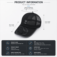 Casquettes de baseball solaires en gros avec ventilateur intégré, chapeau rafraîchissant d'extérieur, 3 vitesses réglables, rechargeable par USB, pour la pêche, la randonnée et le camping