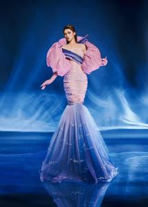OEM Luxury Modern <b>Princess</b> Silhouette <b>Mermaid</b> Lace Evening Dress Party Plus Handmade Vintage Style Beaded Long Pink Blue Pearl - Product Image 2