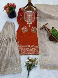 Nouveauté du fabricant, salwar kameez prêt-à-porter pour femmes, haut en soie lourde, ensemble brodé avec pantalon palazzo et dupatta, taille M à XXL - Product Image 4