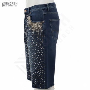 Shorts en toile décontractés pour homme, taille mi-haute, séchage rapide, fermeture à cordon, logo personnalisé sur le devant, shorts en denim baggy de haute qualité - Product Image 5