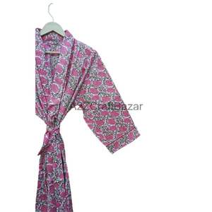Peignoir de luxe unisexe à motif floral, en coton, style kimono, avec ceinture à nouer, manches longues, pour la détente, le sommeil et le spa, pour femme - Product Image 3