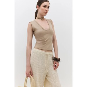 T-shirt décontracté et mignon pour femmes 100% coton Léger et respirant Coupe ajustée Tailles XS XXS XL avec décorations en maille et rayures - Product Image 3