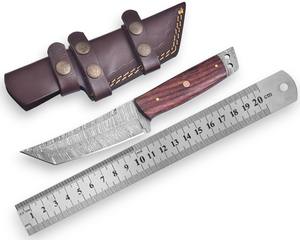 Cuchillo Tanto de Hoja Fija de Acero de Damasco de Forja Nórdica de Grado Industrial OEM, Funda de Madera de Palisandro para Transporte, Hoja Completa, para Caza y Supervivencia - Product Image 1