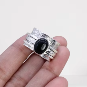 925 Sterling Silver Promise <b>Ring</b> Natural <b>Ring</b> 925 Sterling Silver <b>Black</b> <b>Onyx</b> Spinner <b>Ring</b> Handmade Gemstone <b>Ring</b> Stamp Jewelry - Product Image 1