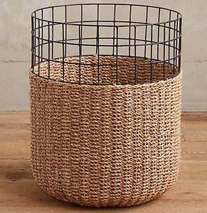 Nueva cesta de mimbre para decoración del hogar, sala de estar almacenamiento para, diseñador de lujo moderno con soporte de Metal negro - Product Image 6