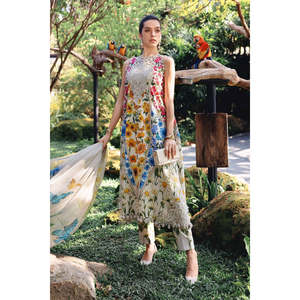 MPRINTS Women's 2026 Spring <b>Summer</b> Collection D10-A Embroidered Breathable Chiffon Lawn Bohemian Style Collarless Sleeveless - Product Image 1