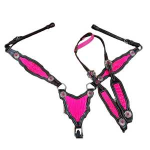 Ensemble de bride et de collier de poitrail en cuir brun western avec des points argentés et des conchos ThunderBird - Product Image 4