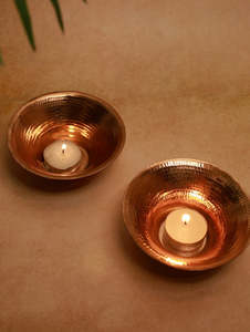 Tambat Handbeaten Copper Containers / Tealight Holders <b>Set</b> of 2 Party Decoration wedding decor home decor centerpiece - Product Image 6
