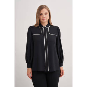 Blusa Vintage de Gasa para Mujer con Ribete en Contraste y Cuello con Lazo - Product Image 5