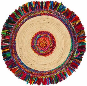 Indian handmade cotton chindi <b>rug</b> Outdoor doormats jute <b>rug</b> Multicolor round area <b>rug</b> - Product Image 1