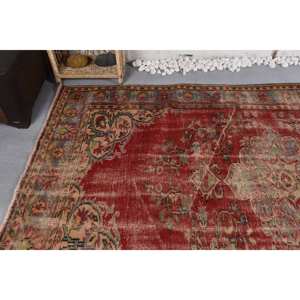 Alfombra Turca Vintage de 6x9, 6 Pies, Rojo, Beige, Gran Área, Diseño de Retazos de Lana, Respaldo de Látex para Pasillo, Dormitorio, Forma Rectangular - Product Image 5