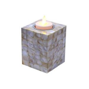 Portavelas de trabajo de madera y nácar, portavelas de forma cuadrada de diseño maravilloso para uso en hoteles - Product Image 1