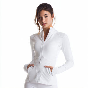 Veste de yoga compressive pour femmes, ajustée, zippée, tricotée, respirante, en coton, vêtements de sport et de fitness avec trou pour le pouce - Product Image 5
