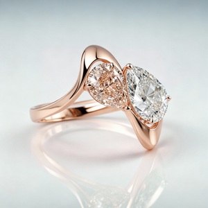 Bague de cocktail en or rose avec diamant taille poire et pierre champagne sertie à griffes, bague de fiançailles de luxe pour femme - Product Image 2