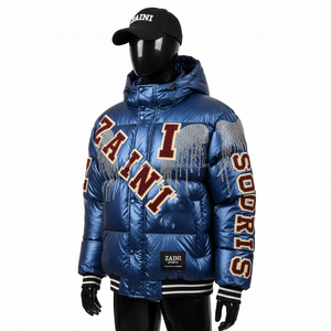 Chaqueta acolchada de mujer de calidad superior 380 GSM Material de nailon brillante diseño acolchado azul chaqueta acolchada con logotipo de parche personalizado para mujer - Product Image 4