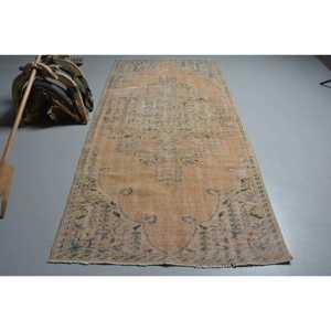 Vintage 4.2x8.6 ft Rug, Area Turkish Rug, <b>Brown</b> Blue Persian <b>Wool</b> Rug - Product Image 1
