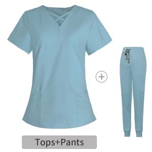 Venta al por mayor médico antiarrugas transpirable lavable suave tela enfermera Scrubs elástico Jogger Scrubs mujeres Hospital uniformes conjuntos - Product Image 4