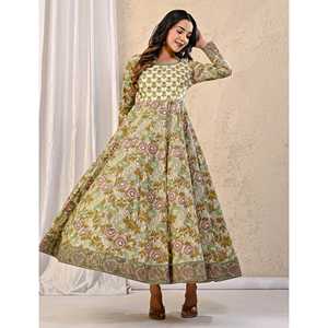 Grey Jaal Printed Cotton Anarkali <b>Dress</b> Casual <b>Boho</b> Style Breathable Free Size <b>for</b> <b>Wedding</b> Parties and Guests - Product Image 5