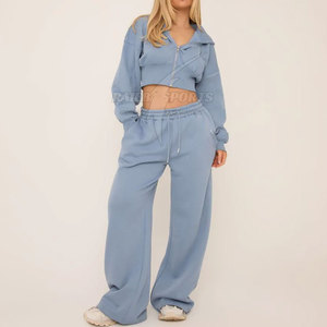 ชุดครอปมีฮู้ด2ชิ้นสำหรับผู้หญิงชุดครอปมีฮู้ดทรงหลวมชุดจ็อกเกอร์ทันสมัยเปิดไหล่ตกฉลากส่วนตัว - Product Image 4