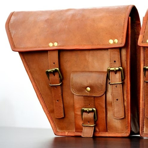 Vente de noël pour unisexe grand côté vélo selle sacoches pochette Vintage marron en cuir véritable Sport sac de sport à la mode bonbons - Product Image 1