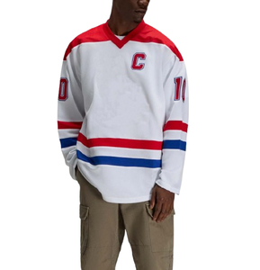 Maillots de hockey sur glace unisexes grande taille OEM Sports, 100 % polyester, antibactériens, séchage rapide, noms d'équipe personnalisés, dernière sublimation - Product Image 3
