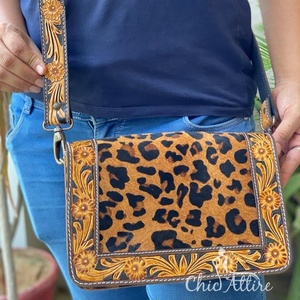 กระเป๋าหนังวัวสะพายข้างสำหรับผู้หญิงกระเป๋าถือหนังแท้สำหรับ100% อเนกประสงค์พิมพ์ลายเสือดาวดีไซน์วินเทจ - Product Image 1