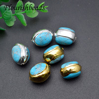 Liwan Plaza fournisseur de bijoux en gros 18k or argent plaqué 15x20mm ovale pépite Turquoise perles en vrac pour la fabrication de colliers