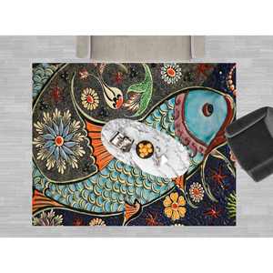 Alfombra con estampado efecto mosaico de peces: delgada, colorida, decoración para salón, alfombra suave no tejida - Product Image 5