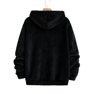 Mens Black <b>Sherpa</b> Fleece <b>Hoodie</b> Warm Soft Plush Pullover Casual Winter Hooded Sweatshirt Full Sleeve Cozy Outdoor Daily Wear - Product Image 2