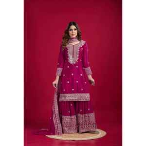 ชุดเสื้อผ้าอินเดียและปากีสถานเย็บเต็มผืนทำจากผ้าไหมชีฟองมาใหม่ - Product Image 1