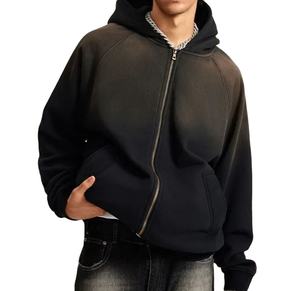 Custom Sun Faded <b>Zip</b> <b>Up</b> <b>Hoodie</b> Fleece <b>Black</b> 450 Gsm French Terry Manufacturer 100% Cotton <b>Hoodie</b> Wholesale Embroidery - Product Image 1