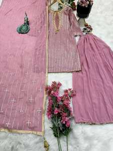 ชุดเซ็ตเสื้อและกางเกงปาลาซโซพร้อมผ้าคลุมไหล่แบบกลับด้านได้ แห้งเร็ว ไม่ยับ ผ้าจอร์เจต์สไตล์บอลลีวูด ยี่ห้อ TENNECY รุ่นใหม่ - Product Image 5