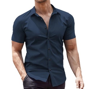 Chemise habillée Oxford d'affaires en polyester et coton pour hommes, couleur unie de haute qualité, nouveauté, vente à chaud, simple boutonnage - Product Image 3