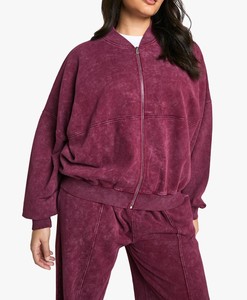 Ensemble 2 pièces en coton lavé pour femmes, coupe décontractée, veste zippée et pantalon de jogging droit, logo personnalisé, vente en gros, OEM, streetwear, ensemble lourd - Product Image 3