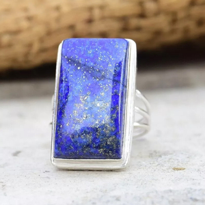 Anillo hecho a mano de Plata de Ley 925 más vendido, lapislázuli Natural, piedra preciosa rectangular, joyería de declaración de estilo bohemio para mujer - Product Image 1