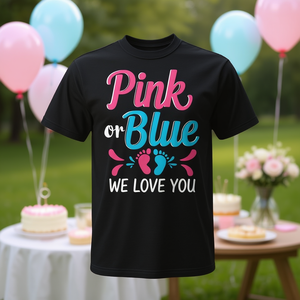 T-Shirt Personalizzabile per Baby Shower, Rosa o Blu, con Scritta 'Ti Amiamo', Maglietta Promozionale per Occasioni Speciali - Product Image 3