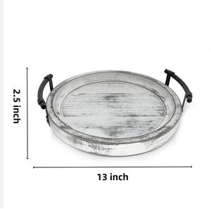 Plateau de service rond en bois avec poignées en métal Plateau d'affichage polyvalent-Centres de table pour cuisine salle de bain organisateur et table à manger - Product Image 5