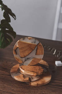 Walnut <b>Coasters</b> Gohobi Classic Round Wood and Resin <b>Coasters</b> Unique Handmade <b>Drink</b> <b>Coasters</b> with Natural Wood Grain and Epoxy - Product Image 2