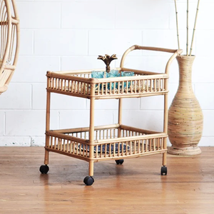 Carrito de Bar de ratán artesanal, carrito de servicio de bebidas premium para decoración de espacios de lujo para el hogar, hoteles, restaurantes - Product Image 4