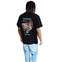 T-shirt noir surdimensionné en tricot avec imprimé au dos pour le streetwear Miami Vice, coupe décontractée ample, 100 % coton, vente en gros